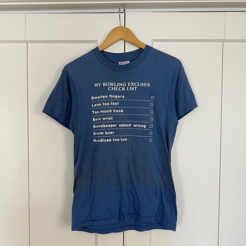 Mens Hanes My Bowling Excuses Check List Graphic Tee Small Single Stitch Vintage